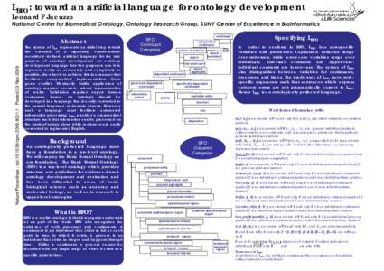 LBFO: toward an artificial language for ontology development Leonard F Jacuzzo National Center for Biomedical Ontology, Ontology Research Group, SUNY Center of Excellence in Bioinformatics  Nature Precedings : doi:10.103