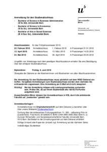 Anmeldung für den Studienabschluss - Bachelor of Science in Business Administration (B Sc BA), Universität Bern