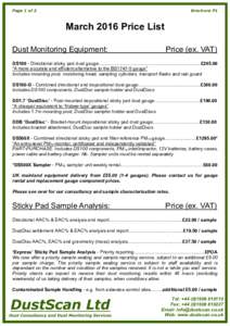 Page 1 of 2  Brochure P1 March 2016 Price List Dust Monitoring Equipment: