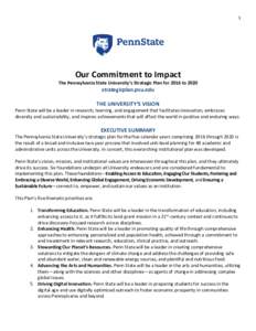 1  Our Commitment to Impact The Pennsylvania State University’s Strategic Plan for 2016 to 2020