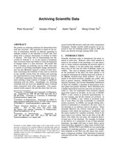 Archiving Scientific Data Peter Buneman Sanjeev Khanna  