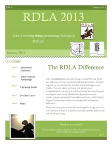 RDLA  February 2013 RDLA 2013 Lots of exciting things happening this year at