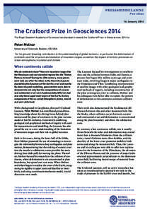 PRESSMEDDELANDE Press release 16 J anuaryThe Crafoord Prize in Geosciences 2014