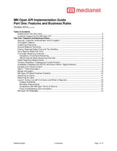 MN Open API Implementation Guide Part One: Features and Business Rules October] Table of Contents Audiences for this Document .............................................................................