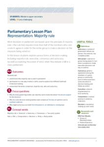 STUDENTS: Middle to upper secondary LEVEL: Less challenging  Parliamentary Lesson Plan