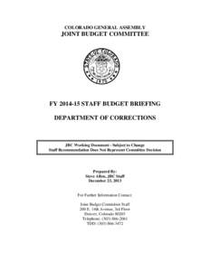 JBC Staff Budget Briefing – FY[removed]Staff Working Document – Does Not Represent Committee Decision