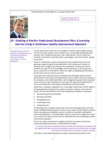 The World Book of Family Medicine – European Edition 2015 Alexandre Gouveia, MD, GP  76 – Drafting A Practice Professional Development Plan: A Learning Exercise Using A Continuous Quality Impr