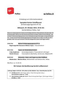 Hallau  sp-hallau.ch Einladung zum Informationsabend Sparpaket Kanton Schaffhausen