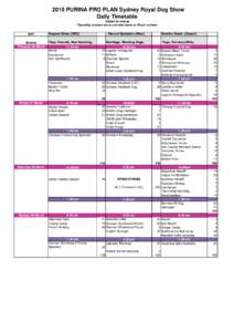 2015 PURINA PRO PLAN Sydney Royal Dog Show Daily Timetable *subject to change **Specialty numbers are an estimate based on Royal numbers  DAY