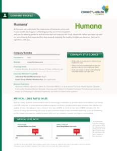 Company Profile  Humana® At Humana, we understand the importance of taking an active role in your health. During your well-being journey, we’re here to partner with you by offering products and services that can help 