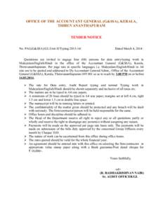 OFFICE OF THE ACCOUNTANT GENERAL (G&SSA), KERALA, THIRUVANANTHAPURAM TENDER NOTICE No. PAG(G&SSA)/GL/Unit-II/TypingDated March 4, 2014