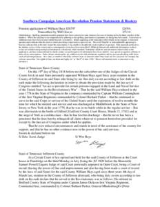 Southern Campaign American Revolution Pension Statements & Rosters Pension application of William Hays S38797 Transcribed by Will Graves f24VA[removed]