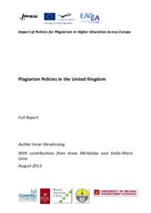 Impact of Policies for Plagiarism in Higher Education Across Europe  Plagiarism Policies in the United Kingdom Full Report