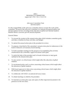 [removed]PRESIDENT’S COMMITTEES (approved 1/99; 1/10; 1/13; 8/13) Advocacy Committee Chair Job Description