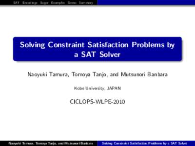 Theoretical computer science / Constraint programming / Computational complexity theory / Software engineering / Logic in computer science / Electronic design automation / Formal methods / NP-complete problems / Boolean satisfiability problem / DPLL algorithm / Constraint satisfaction / Solver