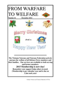 FROM WARFARE TO WELFARE Number 61 December 2014