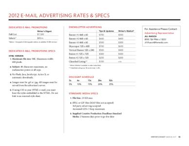 2012 E-mail ADVERTISING RATES & SPECS Dedicated e-mail promotions eNewsletter Advertising