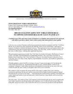 NEWS FROM NEW YORK FARM BUREAU Contact: Steve Ammerman, Manager of Public AffairsOfficeCell),  For Immediate Release: November 10th, 2014