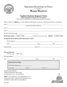 Arkansas Secretary of State  Q Mark Martin  Capitol Citation Request Form