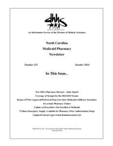 An Information Service of the Division of Medical Assistance  North Carolina Medicaid Pharmacy Newsletter Number 235