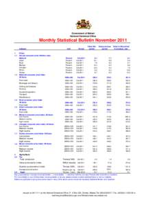 Government of Malawi National Statistical Office Monthly Statistical Bulletin November 2011 Indicator 1