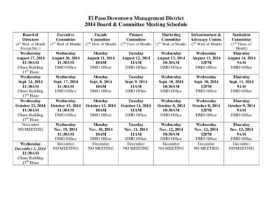 El Paso Downtown Management District 2014 Board & Committee Meeting Schedule Board of Directors  Executive
