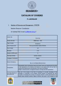 Erasmus+ Catalog of courses PL JAROSLA02 I.