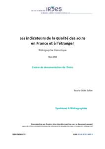 Les indicateurs de la qualité des soins en France et à l’étranger