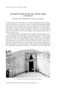 Archaeoastronomy, no. 27 (JHA, xxxiii[removed]THE ORIENTATIONS OF THE NINE THOLOS TOMBS AT MYCENAE AMANDA-ALICE MARAVELIA, Université de Limoges A Mycenaean tholos tomb consists of a circular, subterranean burial chamb