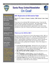 News and updates for the Santa Rosa United Soccer Community  February 2010