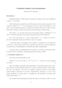 Integer sequences / Modular arithmetic / Fermat number / Carmichael number / Prime number / Coprime / Lucas pseudoprime / Strong pseudoprime / Mathematics / Number theory / Pseudoprimes