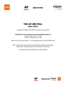 THE AP-GfK POLL April, 2013 Conducted by GfK Roper Public Affairs & Corporate Communications A telephone survey of the American general population (ages 18+)