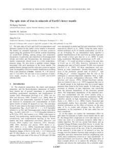 GEOPHYSICAL RESEARCH LETTERS, VOL. 32, L12307, doi:2005GL022802, 2005  The spin state of iron in minerals of Earth’s lower mantle Wolfgang Sturhahn Advanced Photon Source, Argonne National Laboratory, Lemont, I
