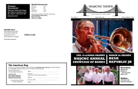NOJCNC Membership Musician		 Individual Couple			 Contributing		 Sustaining