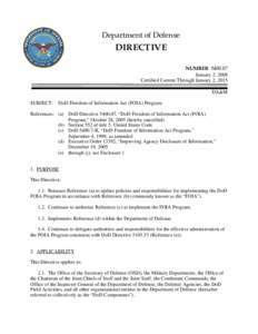 DoD Directive, January 2, 2008; Certified Current through January 2, 2015