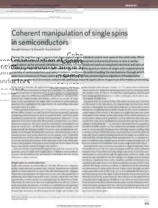 NATURE|Vol 453|19 June 2008|doi:nature07129  INSIGHT REVIEW Coherent manipulation of single spins in semiconductors