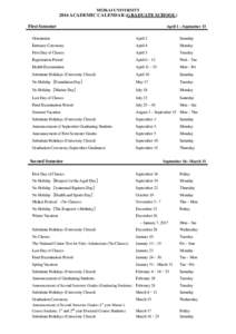 MEIKAI UNIVERSITYACADEMIC CALENDAR (GRADUATE SCHOOL) First Semester  April 1 – September 15
