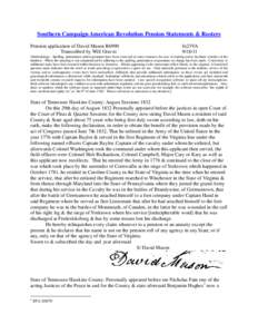 Southern Campaign American Revolution Pension Statements & Rosters Pension application of David Mason R6990 Transcribed by Will Graves fn23VA[removed]