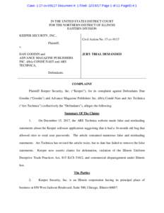 Case: 1:17-cvDocument #: 1 Filed: Page 1 of 11 PageID #:1  IN THE UNITED STATES DISTRICT COURT FOR THE NORTHERN DISTRICT OF ILLINOIS EASTERN DIVISION KEEPER SECURITY, INC.,