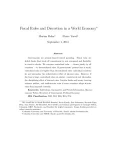 Fiscal Rules and Discretion in a World Economy∗ Marina Halac† Pierre Yared‡  September 1, 2015
