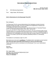 International Mathematical Union  January 30, 2015 IMU AO Circular Letter[removed]To: