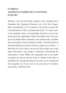 1  CN SPEECH Australian Navy Foundation Day, Creswell Oration 01 Mar 2012