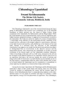 The Chhandogya Upanishad by Swami Krishnananda, The Divine Life Society  Chhandogya Upanishad by  Swami Krishnananda