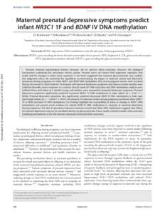 RESEARCH PAPER Epigenetics 10:5, ; May 2015; © 2015 Taylor & Francis Group, LLC Maternal prenatal depressive symptoms predict infant NR3C1 1F and BDNF IV DNA methylation EC Braithwaite1,*, M Kundakovic2,#, PG Ra