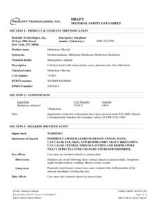 DRAFT MATERIAL SAFETY DATA SHEET SECTION 1 - PRODUCT & COMPANY IDENTIFICATION Redshift Technologies, Inc. 34 East 29th Street New York, NY 10016