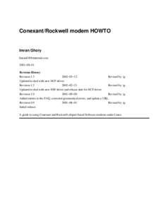 Conexant/Rockwell modem HOWTO  Imran Ghory [removed] 2001−08−01 Revision History