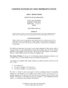 COMMON SYSTEMS OF COSET REPRESENTATIVES ASHAY DHARWADKER INSTITUTE OF MATHEMATICS H-501 PALAM VIHAR DISTRICT GURGAON HARYANA[removed]