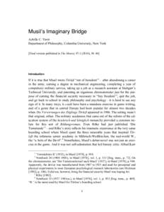 Musil’s Imaginary Bridge Achille C. Varzi Department of Philosophy, Columbia University, New York [Final version published in The Monist, 97:[removed]), 30–46]  Introduction