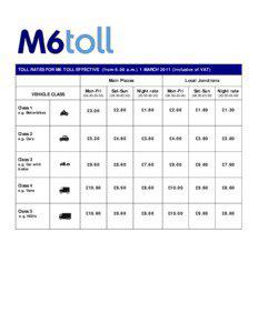 TOLL RATES FOR M6 TOLL EFFECTIVE  (from 6