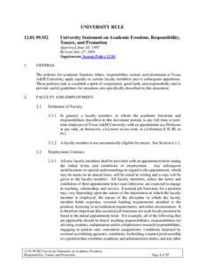 UNIVERSITY RULE[removed]M2 University Statement on Academic Freedom, Responsibility, Tenure, and Promotion Approved June 20, 1997